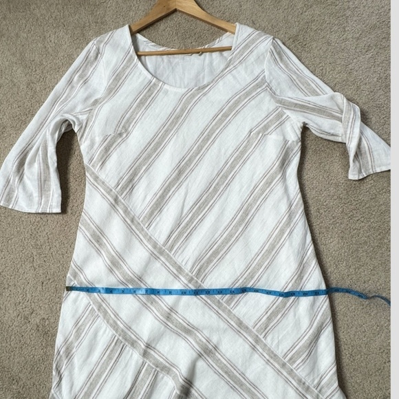Soft Surroundings Petite Equinox Dress Striped Linen Knee Length Neutral White - Picture 10 of 14
